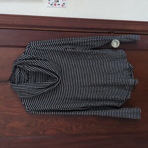 Lucky Brand Classic Black & White Stripe Cowl Neck Lightweight Sweater Size Sm